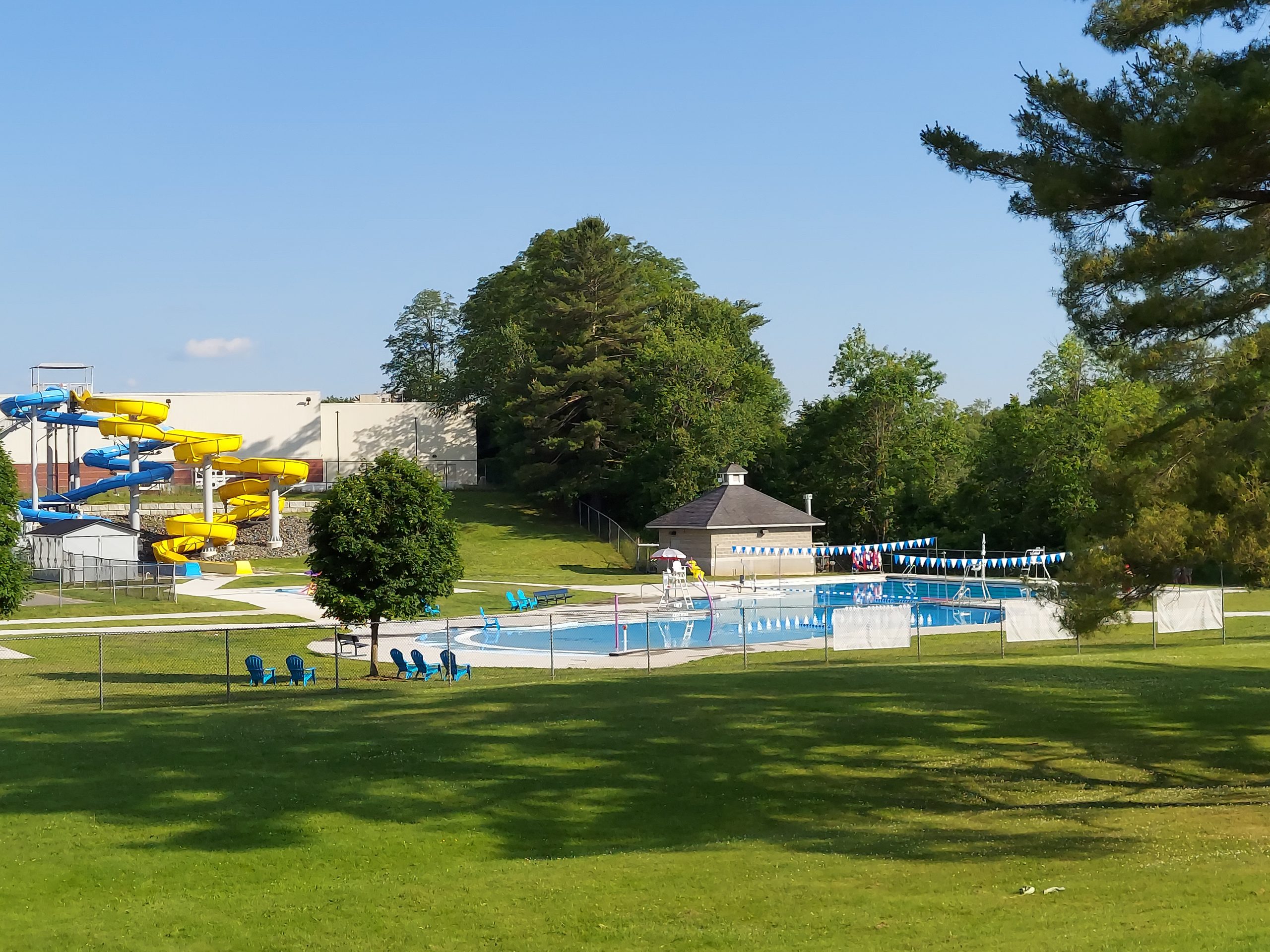 Image of fun slides and outdoor pool.